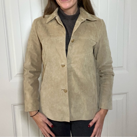 Vintage Jackets & Blazers - Vintage 100% Leather Tan Suede Jacket Size 4 VTG 90s